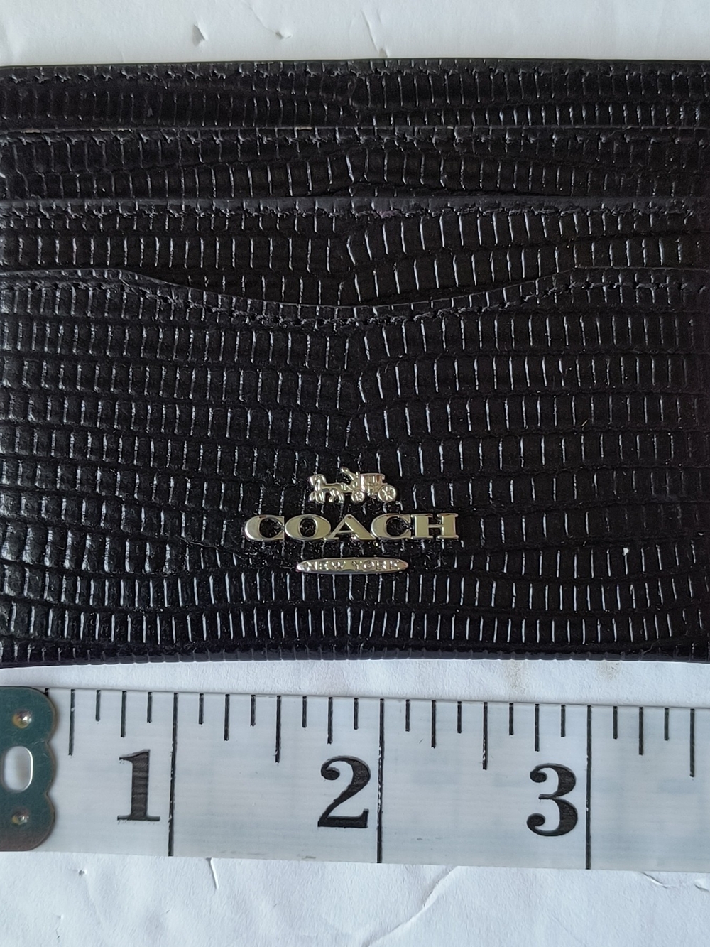 COACH Black Lizard-Embossed Leather Card Case